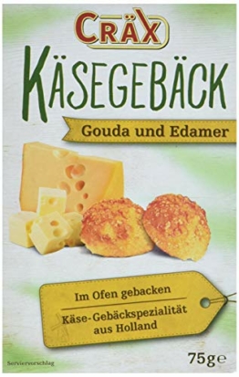 Cräx Käsegebäck mit Gouda und Edamer - Knusprige Cheese-Snacks, im Ofen gebacken - Knabberzeug, Snack-Gebäck, Spezialitäten aus Holland - Ideal für Party- und Heimkino-Abende - 14er Pack (14 x 75 g) - 1