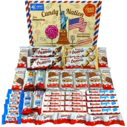 Ferrero Kinder Schokolade Box - Süßigkeiten Mix - Party-Mix - Süßigkeiten Großpackungen von Kinderschokolade (1x718g) Mit Liebe gepackt in Wernigerode - 1