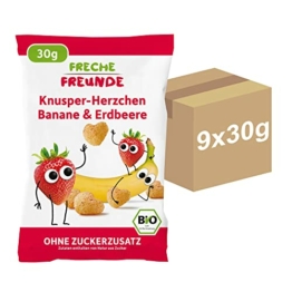 Freche Freunde Knusper-Herzchen Banane & Erdbeere, Bio Knabberzeug für Kinder und Babys ab 1 Jahr, 9er Pack (9 x 30 g), 270 g - 1