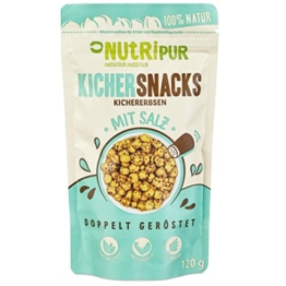Kichererbsen Snack: 120g leckere Kichersnacks gesalzen – Aus doppelt gerösteten Kichererbsen – Gesalzene Kichererbsen geröstet – Kicher Erbsen Snack vegan – Natürliche Knabbereien geroestet NutriPur - 1