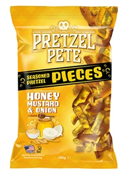 Pretzel Pete Pretzel Pieces - Honey Mustard und Onion, Leckeres Bretzelgebäck – Salziger Knabberspaß - (8x160g) - 1