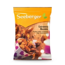 Seeberger Gebrannte Mandeln, Knackige fein süßliche Mandeln umhüllt von einem knackigen Karamellmantel - intensives Aroma - glutenfrei, vegan (1 x 150 g) - 1